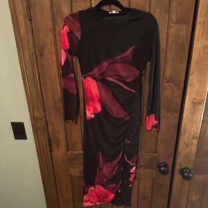Love Black Dress with Bold Red Floral Design